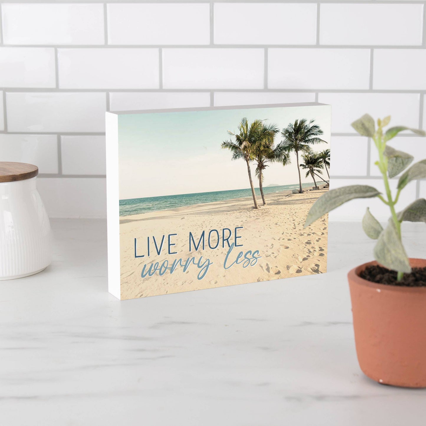 Live More Worry Less Barnhouse Wood Block Décor